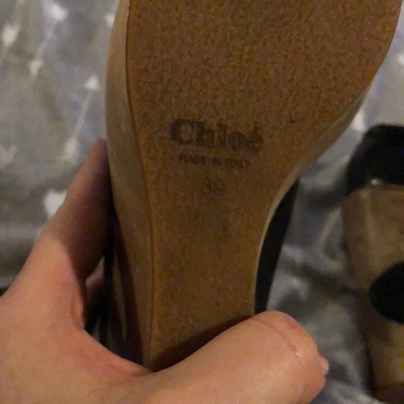 Chloe leather tie wood block wedge - Picture 2 of 3